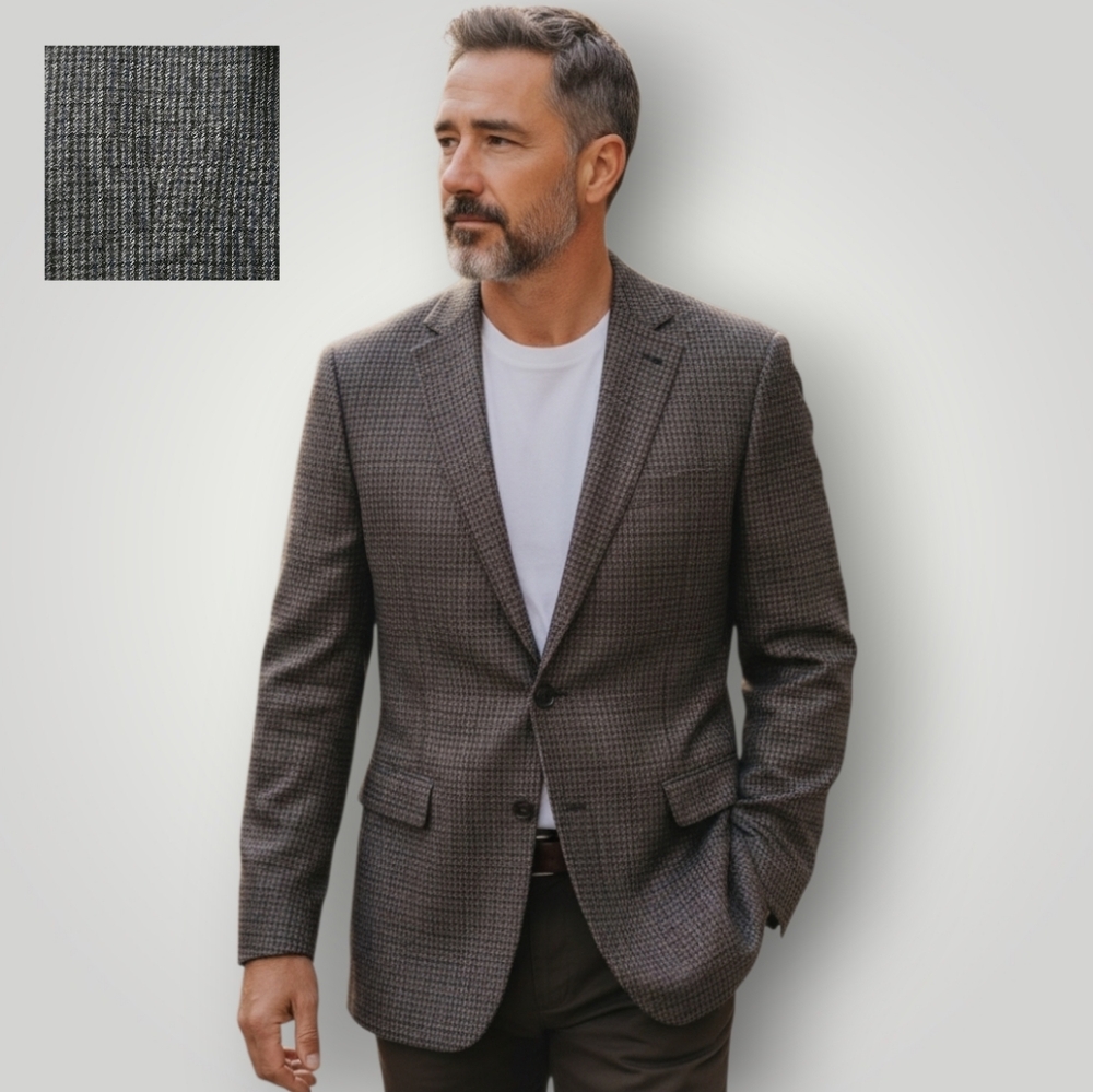 Chaps 48R Wool Blazer Houndstooth Elbow Patches Dark‎ Academia Professor Vintage